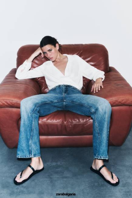 Zara облекло 66FT388 Жени изрязана риза със сатенен ефект бяло