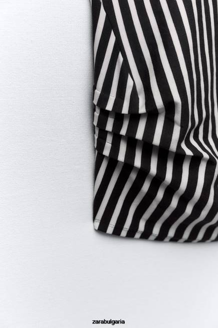 Zara облекло 66FT389 Жени раирана асиметрична риза бяло/морско синьо