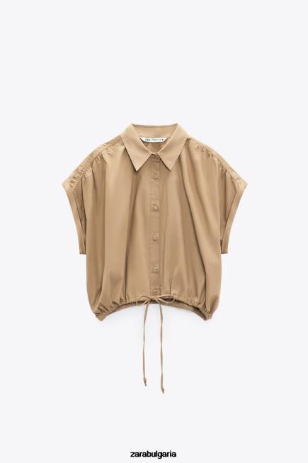 Zara облекло 66FT392 Жени изрязана риза от поплин тъмнокафяво