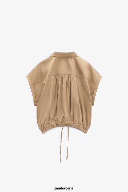 Zara облекло 66FT392 Жени изрязана риза от поплин тъмнокафяво