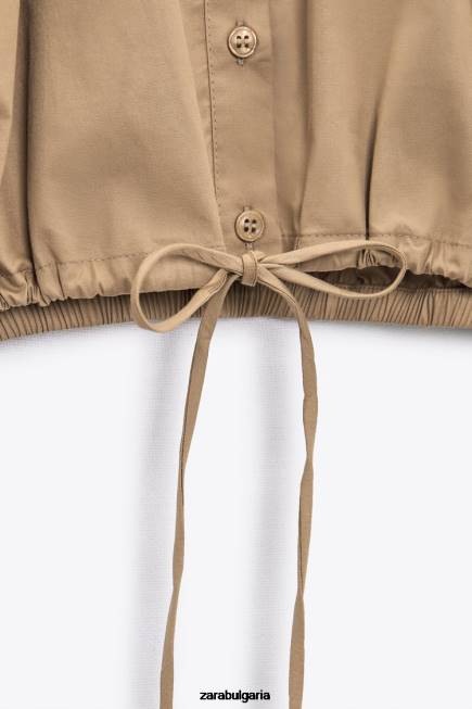 Zara облекло 66FT392 Жени изрязана риза от поплин тъмнокафяво