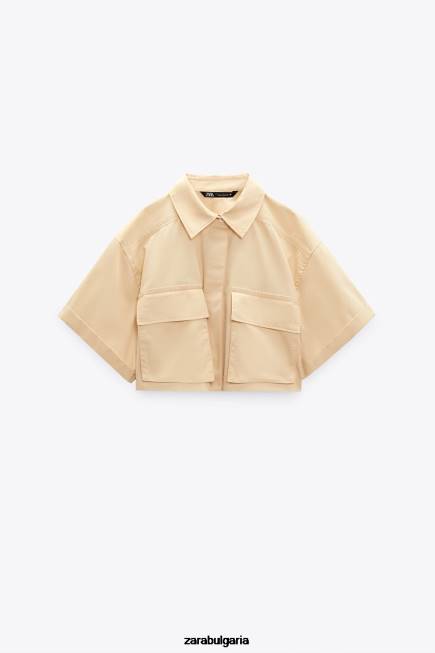 Zara облекло 66FT395 Жени изрязана риза от габардин сметана