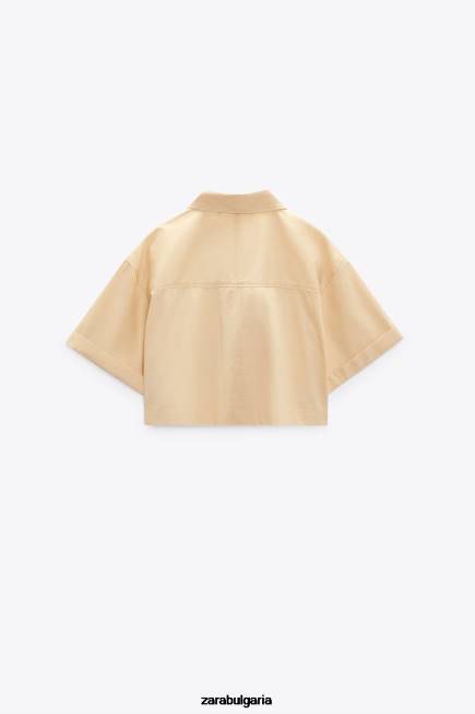 Zara облекло 66FT395 Жени изрязана риза от габардин сметана