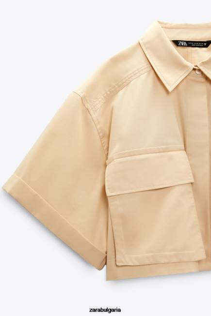 Zara облекло 66FT395 Жени изрязана риза от габардин сметана
