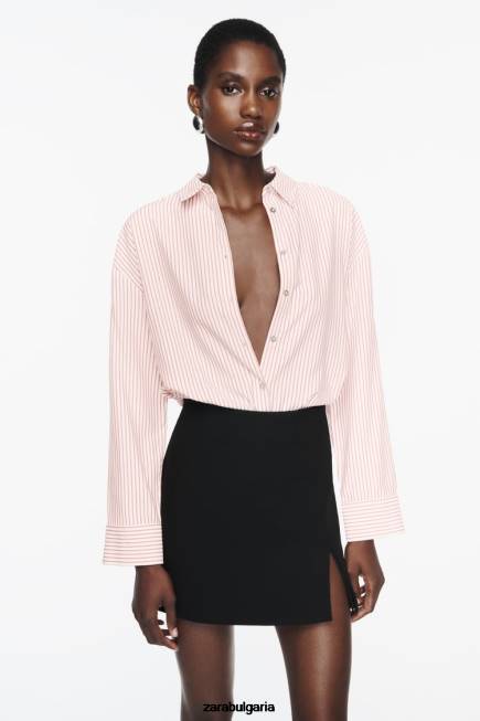 Zara облекло 66FT397 Жени голяма раирана риза бяло/червено