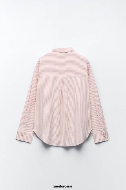 Zara облекло 66FT397 Жени голяма раирана риза бяло/червено