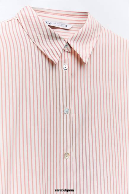 Zara облекло 66FT397 Жени голяма раирана риза бяло/червено