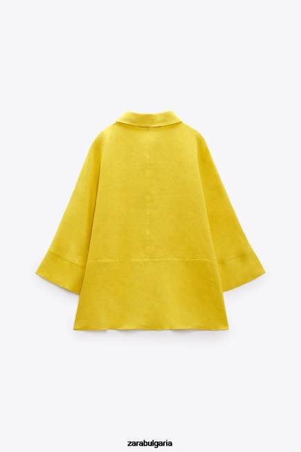 Zara облекло 66FT398 Жени голяма ленена риза горчица