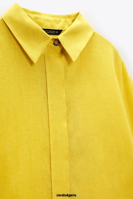 Zara облекло 66FT398 Жени голяма ленена риза горчица