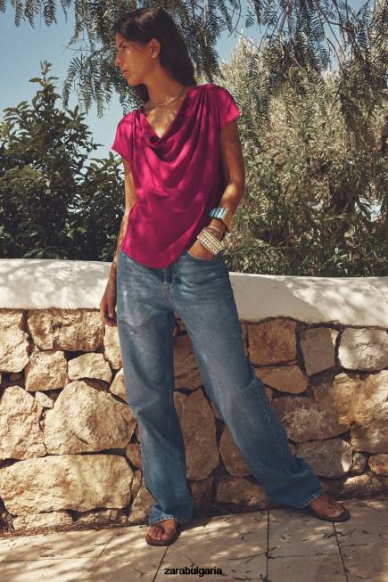 Zara облекло 66FT403 Жени драпиран връх малина