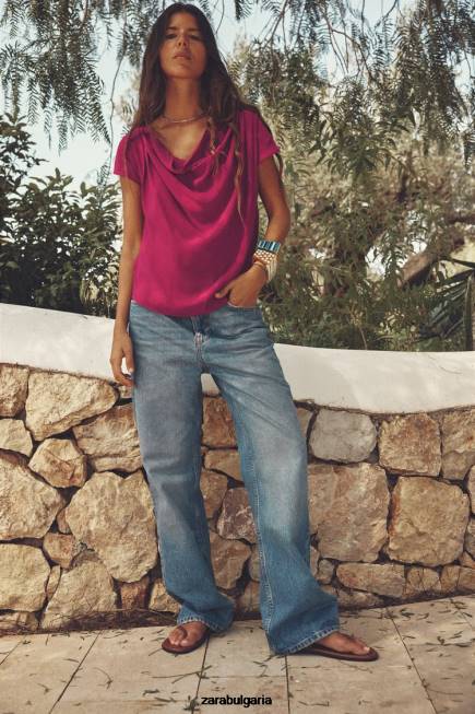 Zara облекло 66FT403 Жени драпиран връх малина