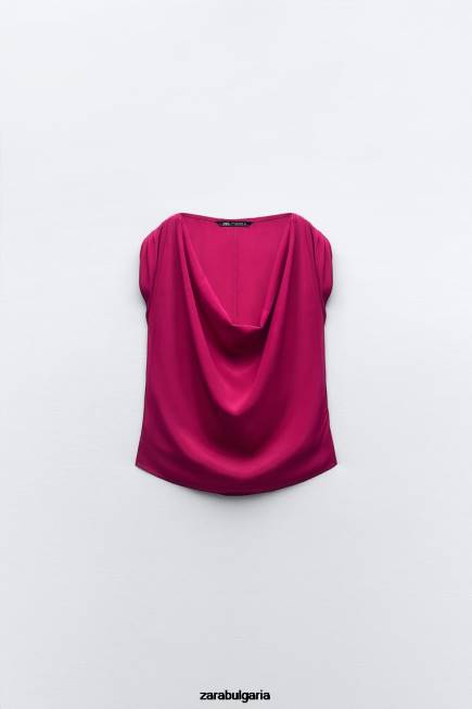 Zara облекло 66FT403 Жени драпиран връх малина