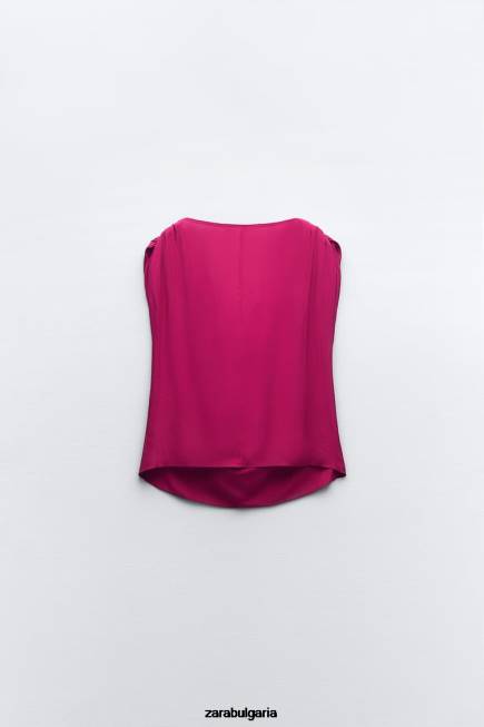 Zara облекло 66FT403 Жени драпиран връх малина