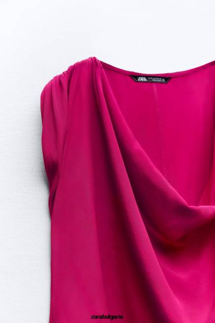 Zara облекло 66FT403 Жени драпиран връх малина