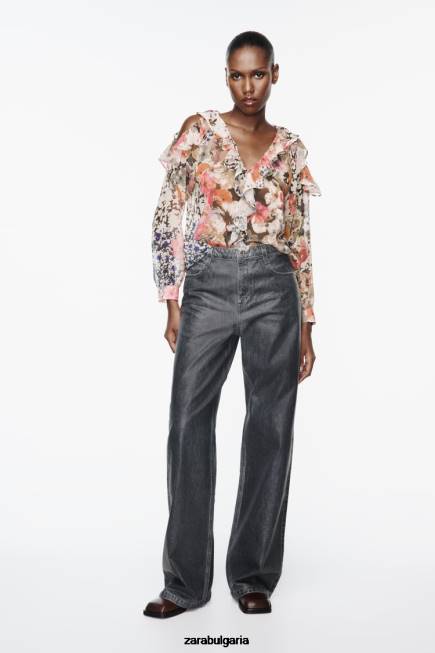 Zara облекло 66FT404 Жени риза с флорален принт многоцветен