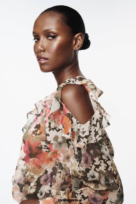 Zara облекло 66FT404 Жени риза с флорален принт многоцветен