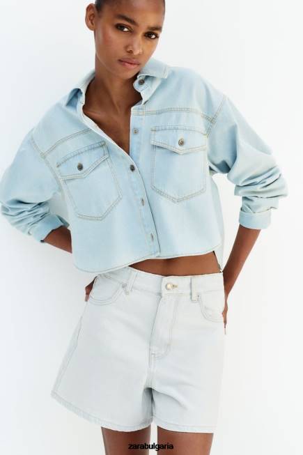 Zara облекло 66FT408 Жени изрязана дънкова риза z1975 светло синьо