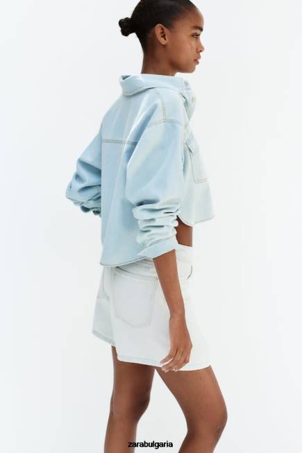 Zara облекло 66FT408 Жени изрязана дънкова риза z1975 светло синьо