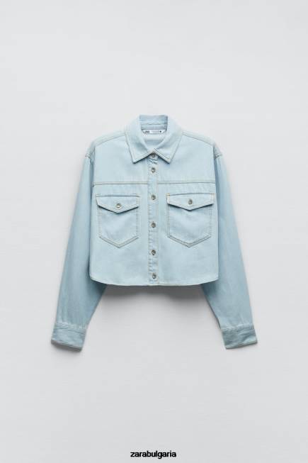 Zara облекло 66FT408 Жени изрязана дънкова риза z1975 светло синьо