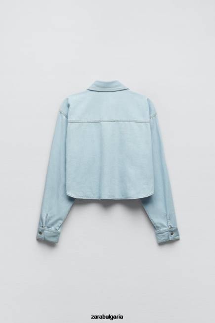 Zara облекло 66FT408 Жени изрязана дънкова риза z1975 светло синьо