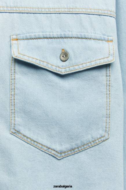 Zara облекло 66FT408 Жени изрязана дънкова риза z1975 светло синьо