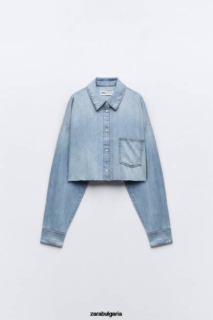 Zara облекло 66FT409 Жени trf къса дънкова риза син