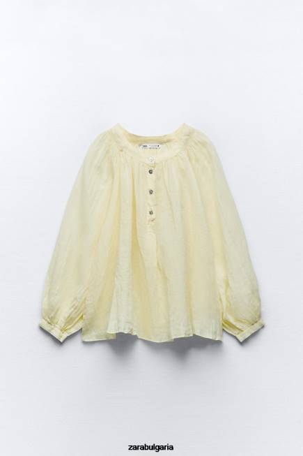 Zara облекло 66FT410 Жени блуза с балон рами жълто