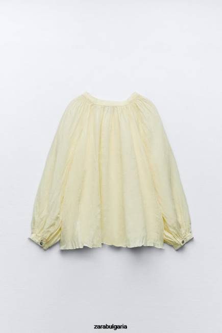 Zara облекло 66FT410 Жени блуза с балон рами жълто