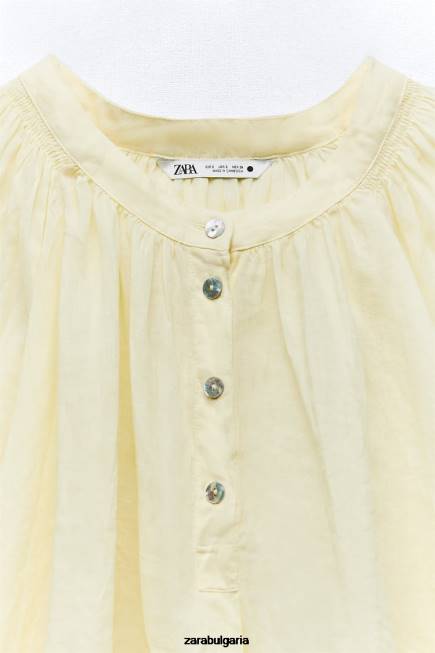 Zara облекло 66FT410 Жени блуза с балон рами жълто