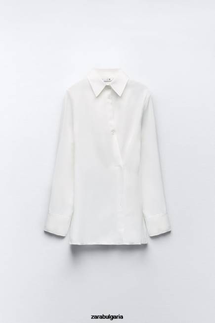 Zara облекло 66FT411 Жени риза с минималистичен сатенен ефект екрю