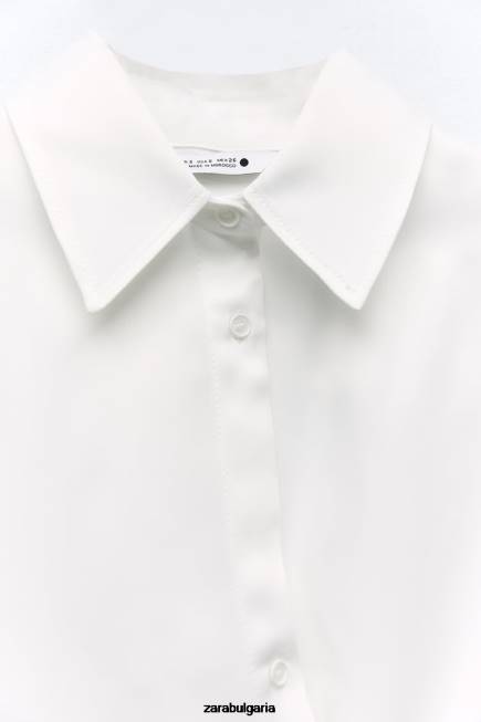 Zara облекло 66FT411 Жени риза с минималистичен сатенен ефект екрю