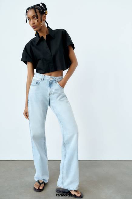 Zara облекло 66FT415 Жени изрязана риза от поплин черен