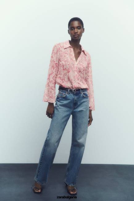 Zara облекло 66FT426 Жени риза с пейсли щампа многоцветен