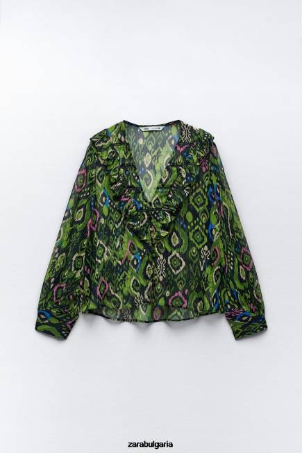 Zara облекло 66FT427 Жени щампована дантелена риза с волани многоцветен