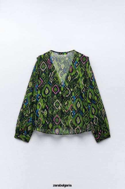 Zara облекло 66FT427 Жени щампована дантелена риза с волани многоцветен