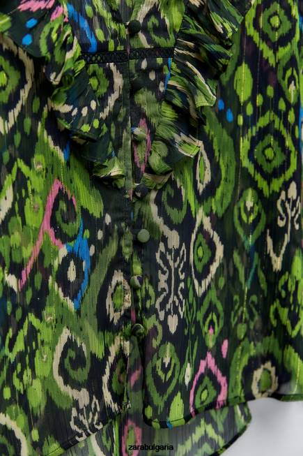 Zara облекло 66FT427 Жени щампована дантелена риза с волани многоцветен