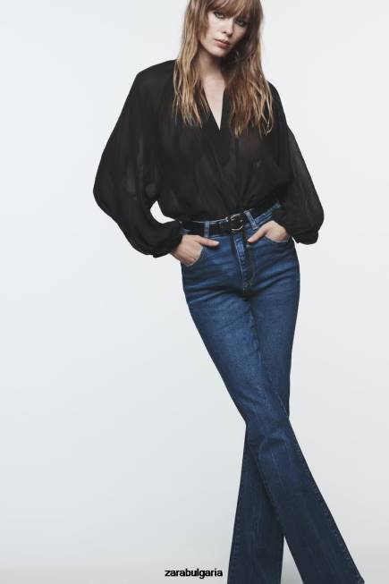 Zara облекло 66FT428 Жени блуза с балонен ръкав черен