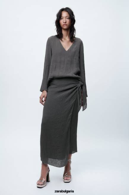 Zara облекло 66FT429 Жени ленена блуза сиво