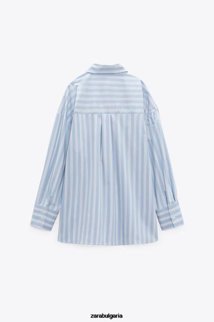 Zara облекло 66FT435 Жени голяма раирана риза синьо/бяло