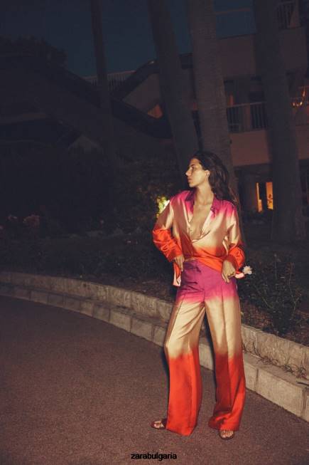 Zara облекло 66FT436 Жени риза с принт на вратовръзка многоцветен