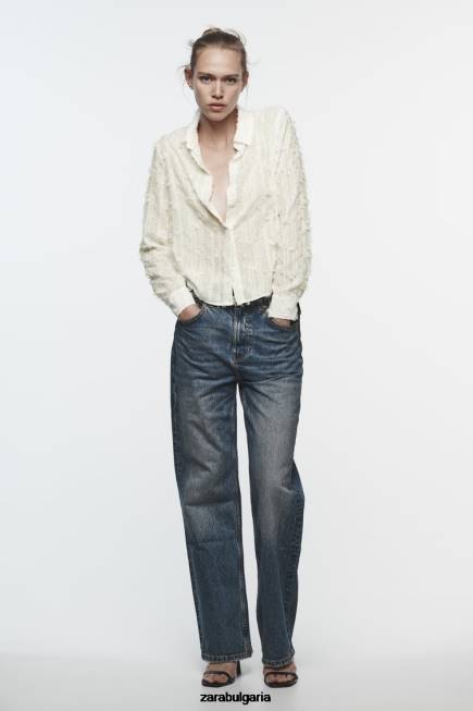 Zara облекло 66FT437 Жени протрита риза бяло