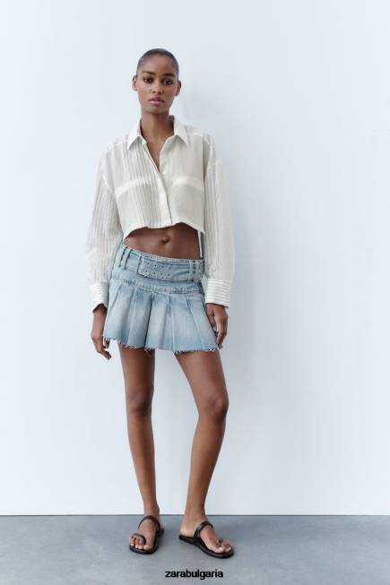 Zara облекло 66FT440 Жени раирана изрязана риза Черно бяла