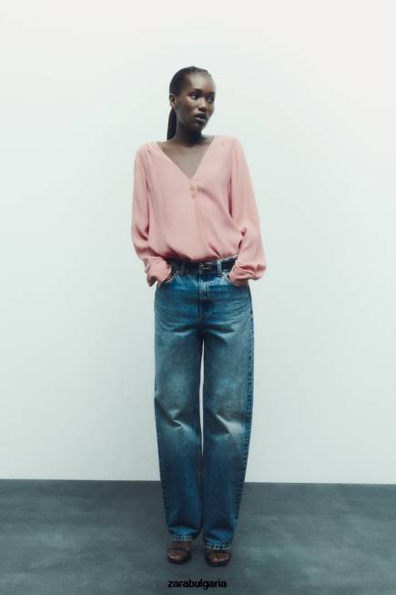 Zara облекло 66FT441 Жени блуза със златни копчета розово