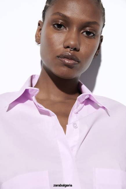 Zara облекло 66FT442 Жени изрязана риза от поплин светло лилаво
