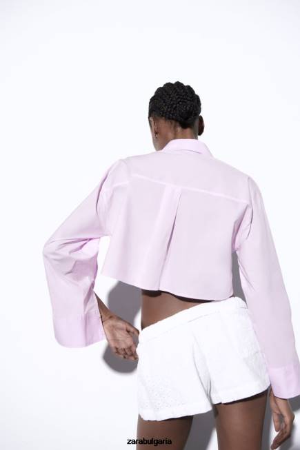Zara облекло 66FT442 Жени изрязана риза от поплин светло лилаво