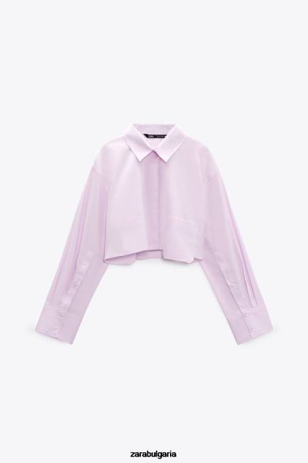 Zara облекло 66FT442 Жени изрязана риза от поплин светло лилаво