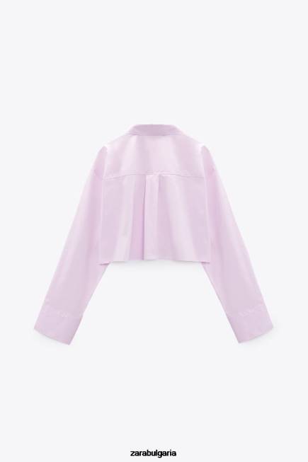 Zara облекло 66FT442 Жени изрязана риза от поплин светло лилаво
