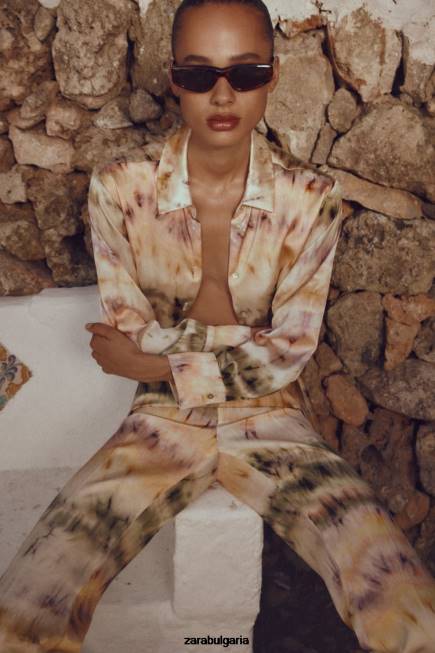 Zara облекло 66FT444 Жени риза с принт на вратовръзка многоцветен