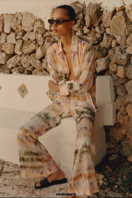 Zara облекло 66FT444 Жени риза с принт на вратовръзка многоцветен