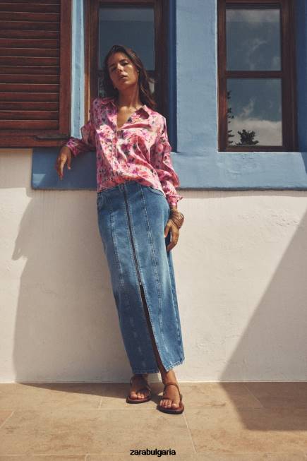 Zara облекло 66FT446 Жени риза с волани с флорален принт многоцветен